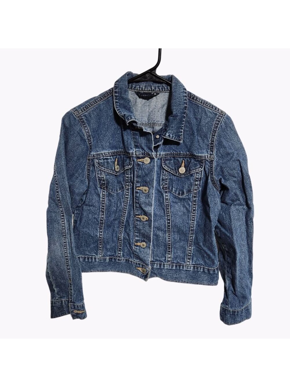 Lands End Jean Jacket Womens Size Small Button Front Dark Wash Denim Long Sleeve